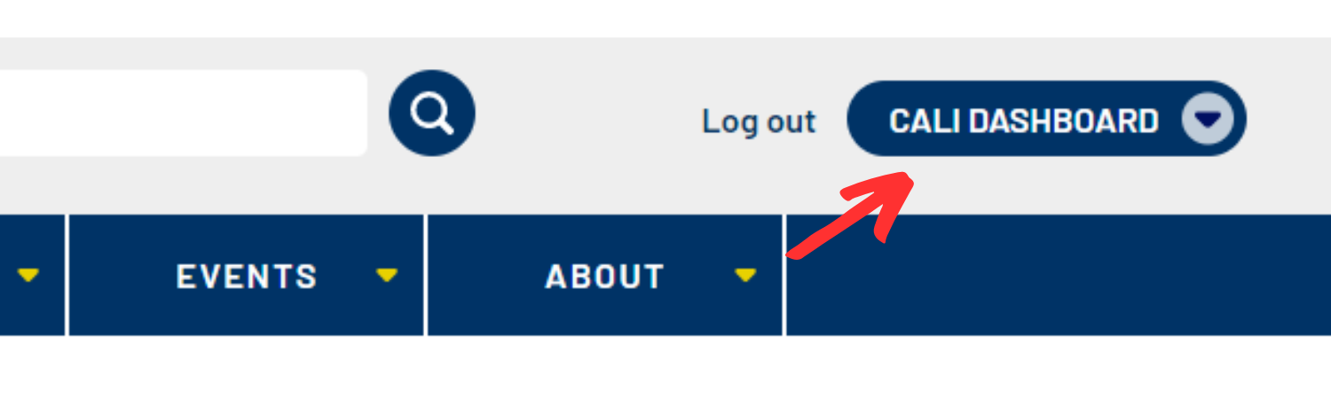 CALI Dashboard menu button on the CALI website