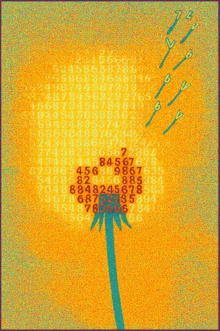 A digital dandelion blowing in an artificial breeze